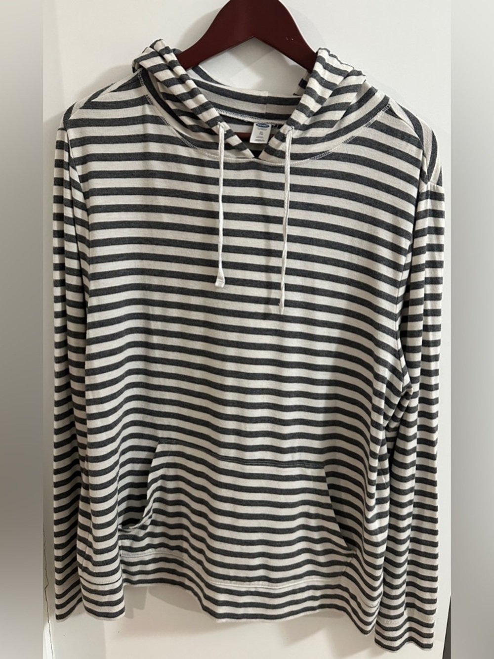 Old Navy Grey and White Striped Light Weight Hoodie Sweatshirt